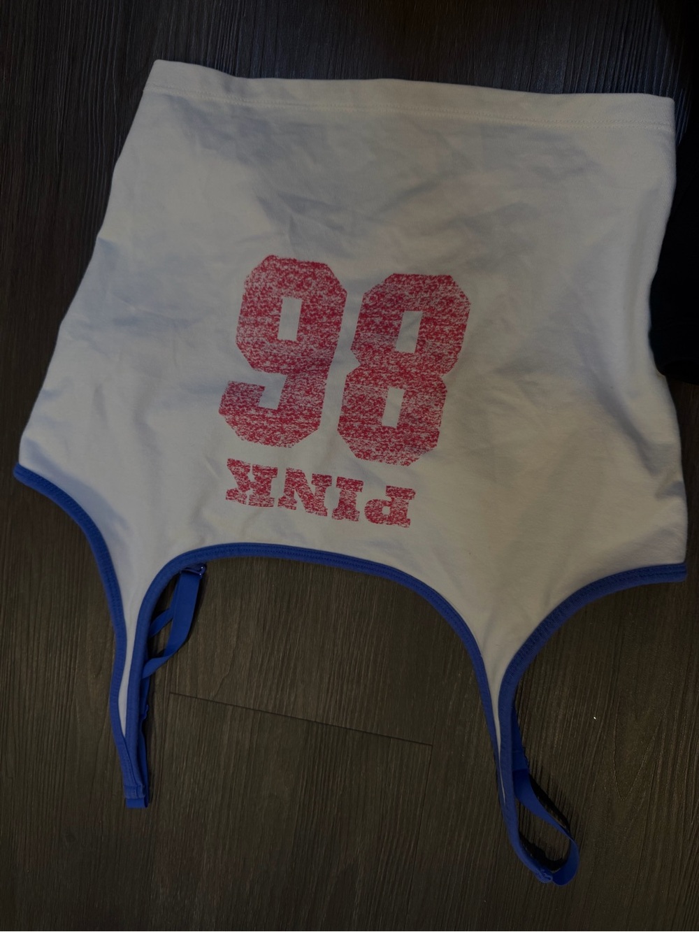 PINK Victoria's Secret White Tank Top with Pink '98' and Blue Trim